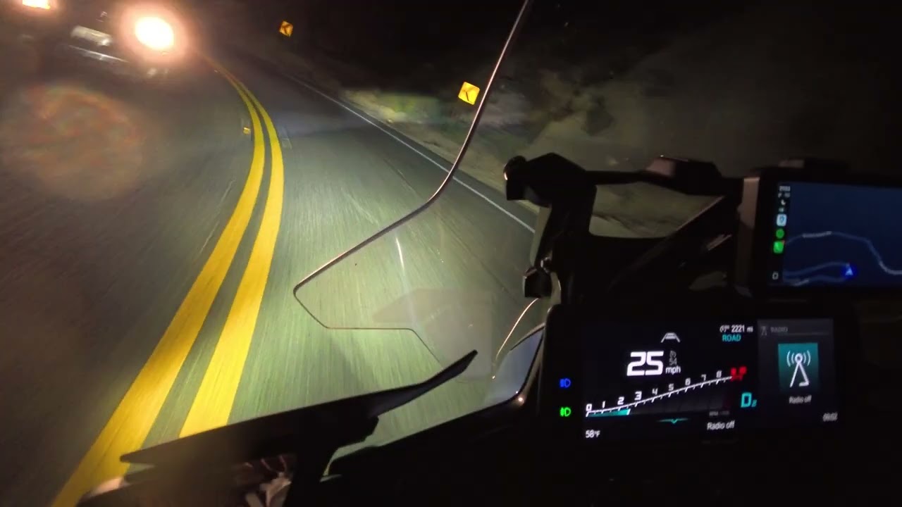 Grimes Cyn at night on the BMW R1300RT