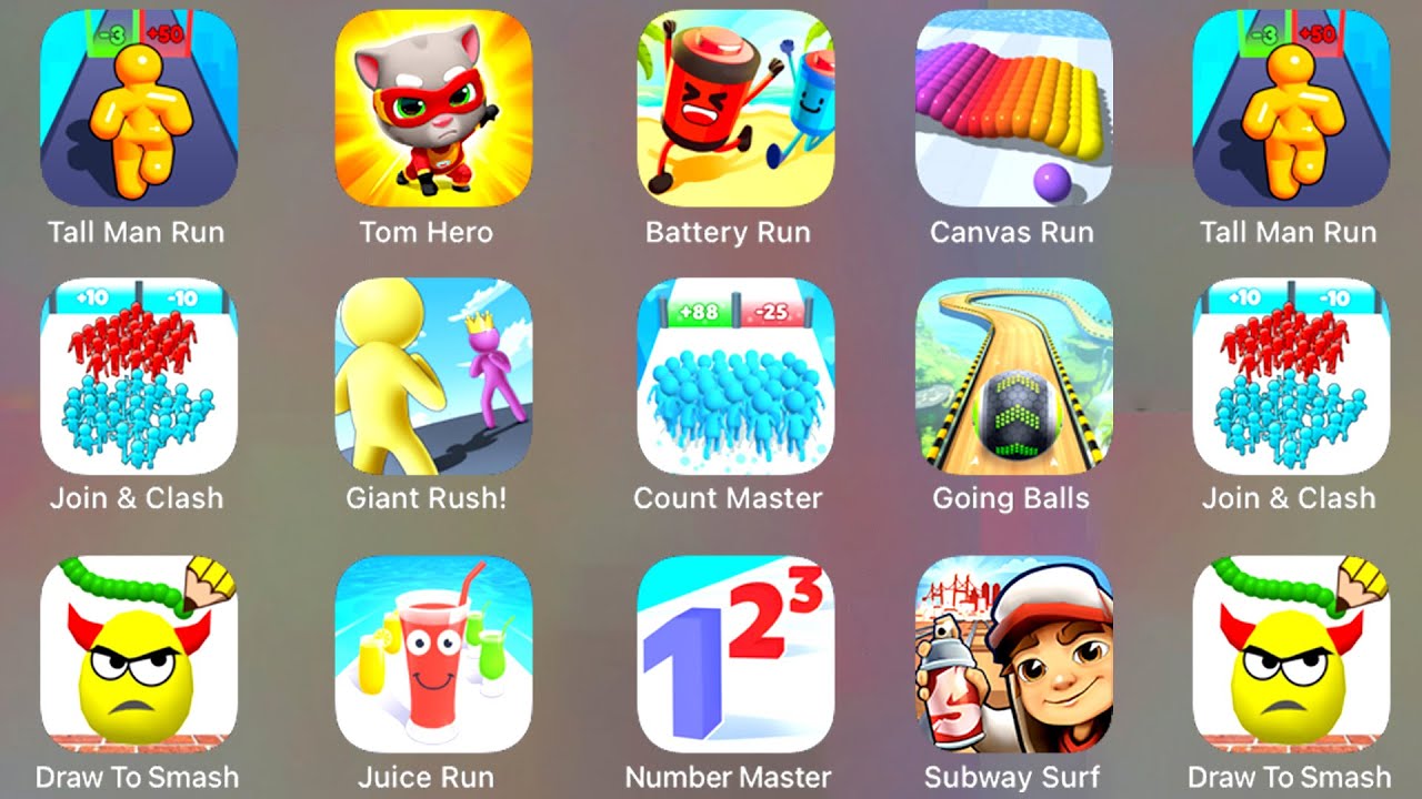 Tall Man Run, Join & Clash 3D, Number Masters, Subway Surf, Count Masters, Going Balls, Canvas Run