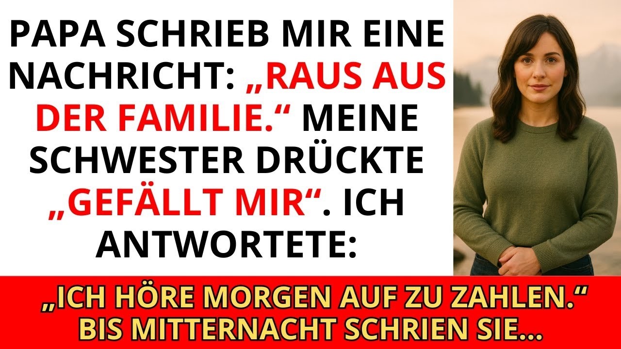 Papa schrieb mir: „Raus aus der Familie.“ Meine Schwester drückte „Gefällt mir“. Ich antwortete...