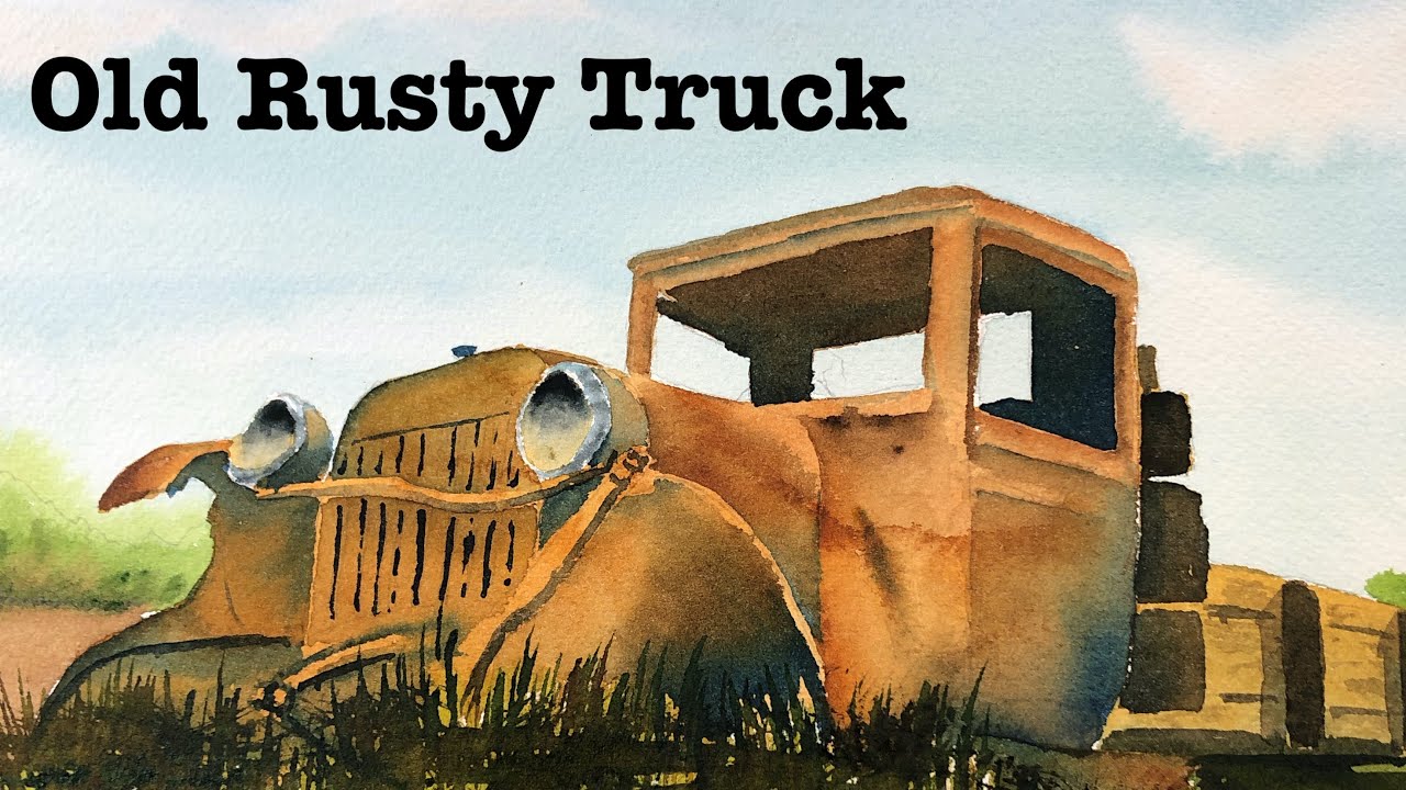How to paint an old rusty truck in watercolor tutorial ford field landscape car rust