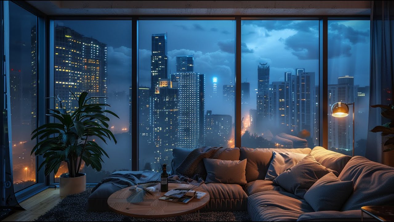 Rainy Night in the City 🌧️ | Cozy Apartment Ambience with Rain Sounds