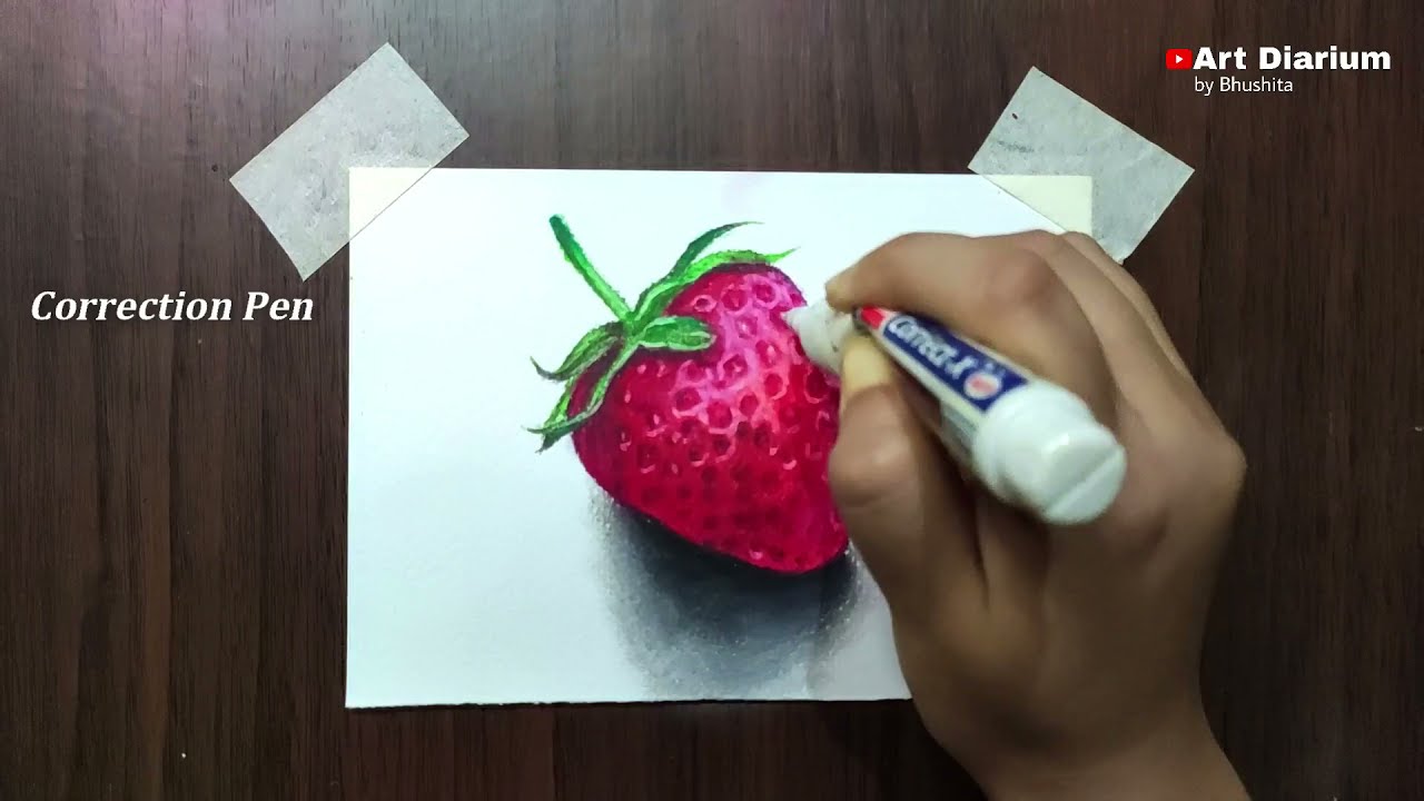 Easy! Realistic Strawberry Drawing with Oil Pastel for beginners - Step by Step