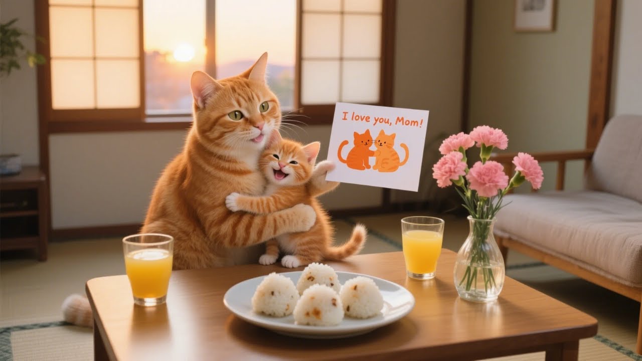 Kitten Cooks Rice Balls Alone, Waiting for Mama Cat to Come Home from Work 😿🍙❤️