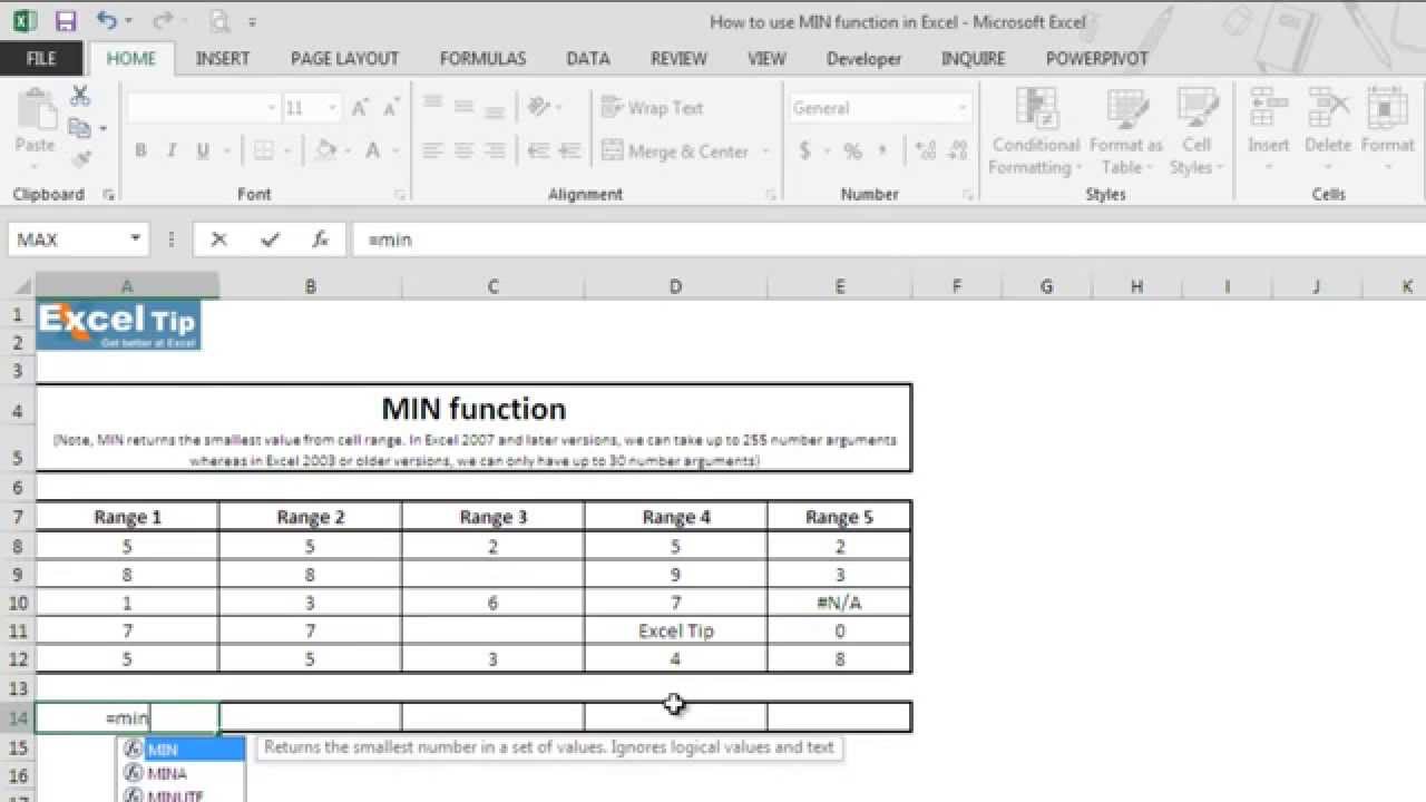 How to use MIN function in Excel