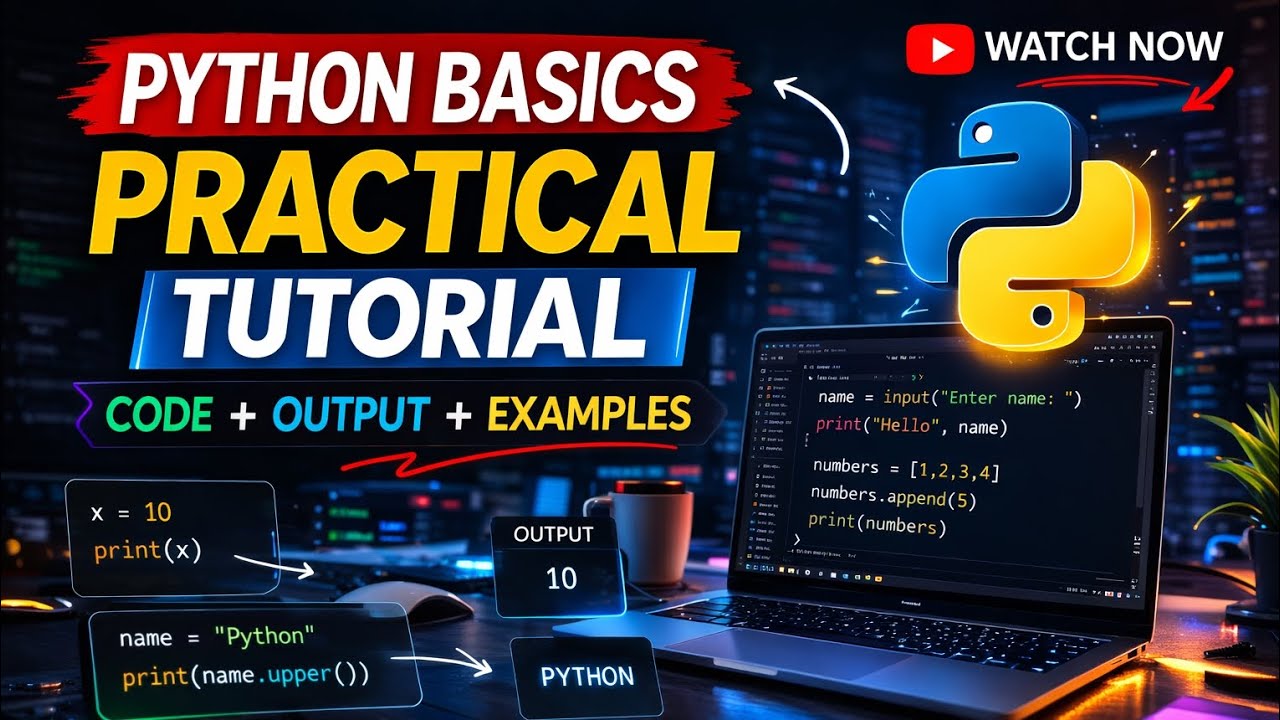 Learn Python Basics with practical examples: variables, operators, input/output & lists