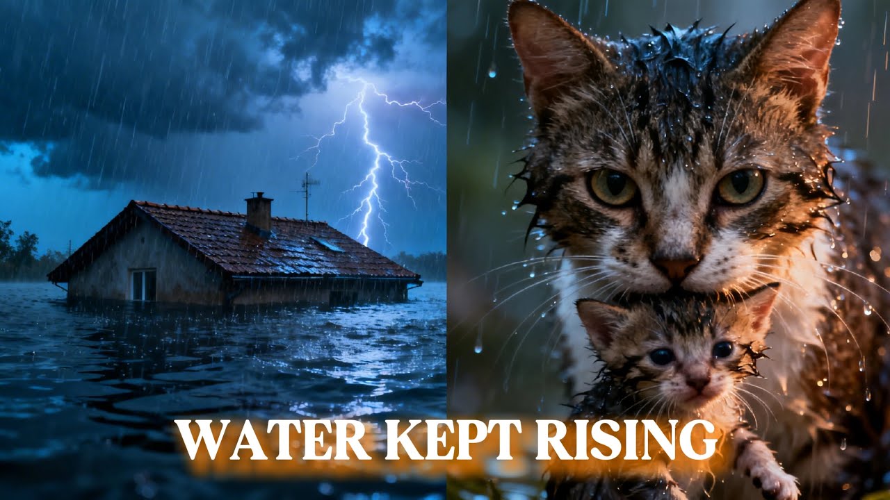 Stray Mother Cat Trapped on Rooftop During Massive Flood – Emotional Rescue #catrescue #cat 