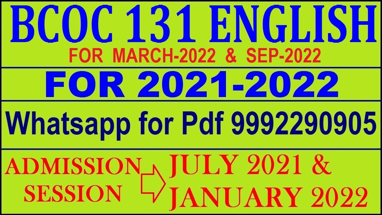 BCOC 131 Solved Assignment 2021-22 in English.