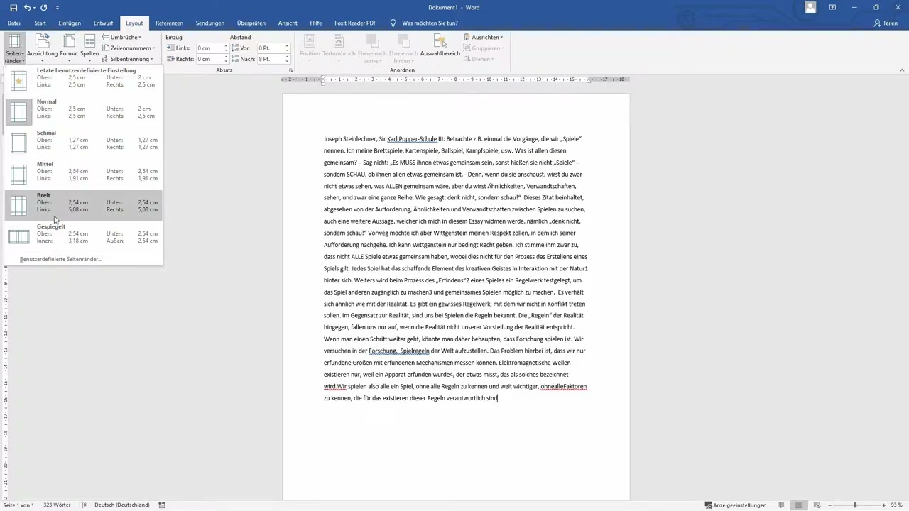 Word: Seitenränder ändern
