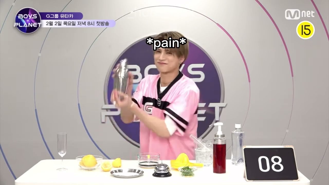 7 minutes and 47 seconds of boys planet struggling with alcohol-free drinks part 1
