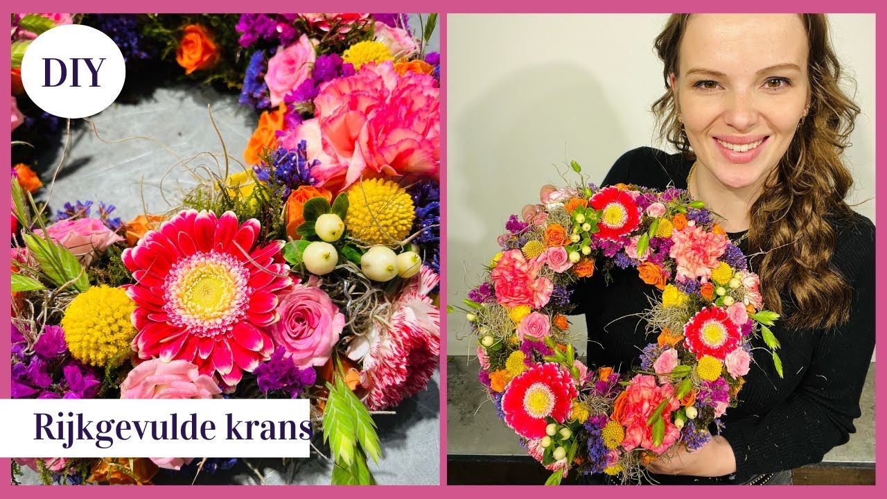 Hoe maak je deze krans  🌈| Cursus Bloemschikken #277 | Carlein Tukkers | Bloemstuk Bloemenkrans