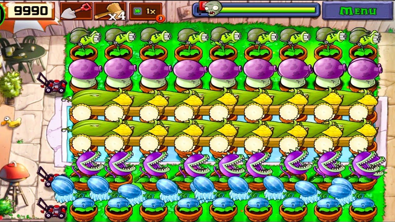 Plants Vs zombies Survival Pool Cob Cannon+Winter Melon Pult+Gatling Pea+Fume Shroom Vs All Zombies 