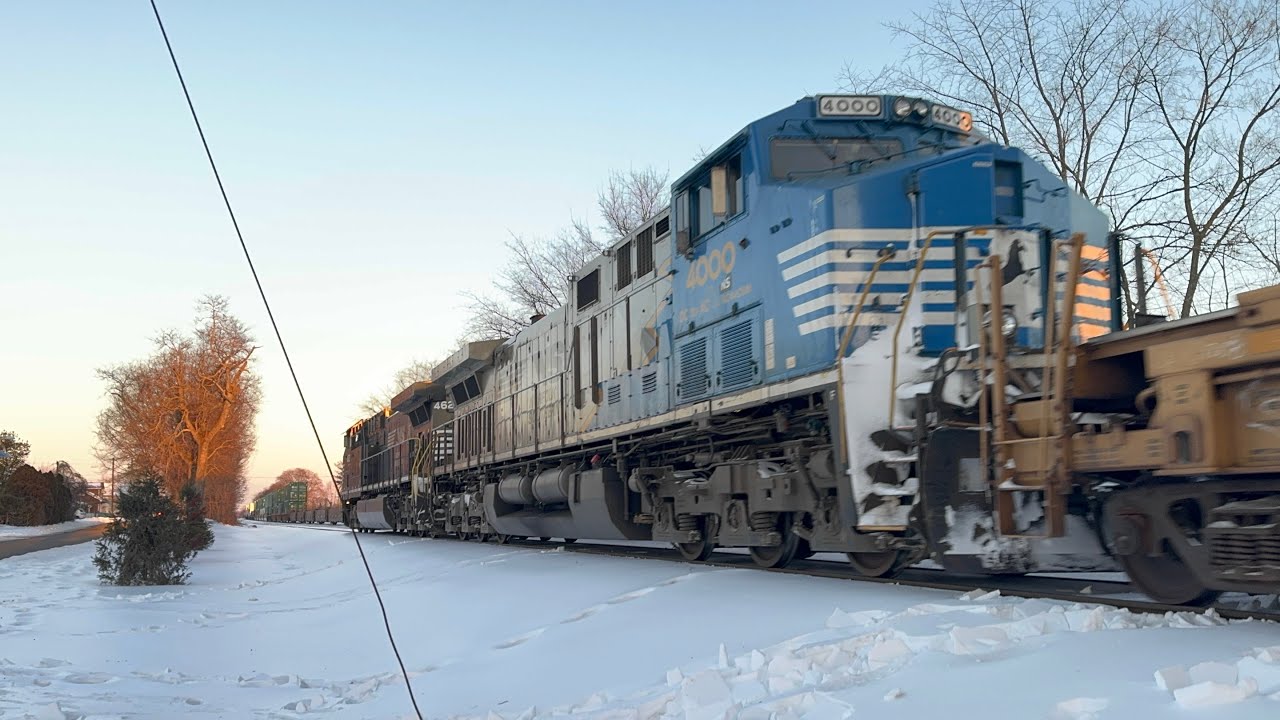 NS 8173 leads NS 23G through Manville NJ meeting NS 256 with NS 4000 trailing 