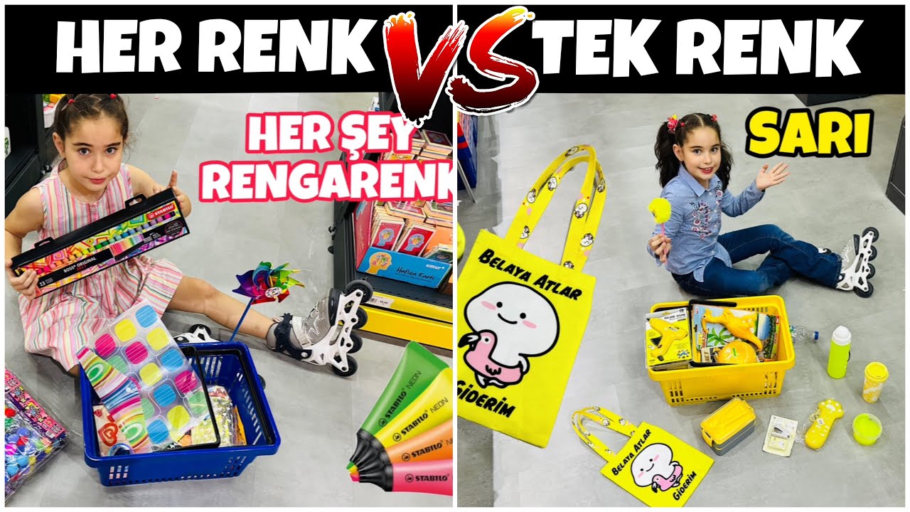 HER RENK VS TEK RENK KIRTASİYE ALIŞVERİŞ CHALLENGE!! SENİN FAVORİN NEDİR ??