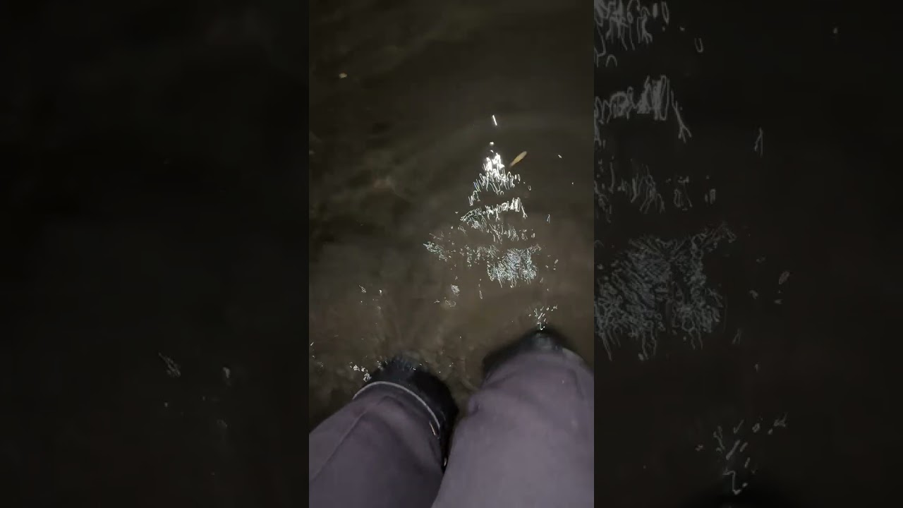 Wet leather boots walking in Beijing ancient river