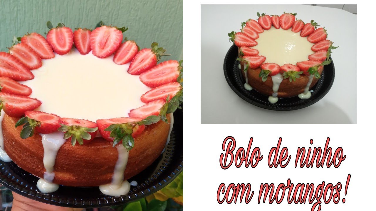 Bolo piscina massa de ninho/cobertura ninho com morangos!!