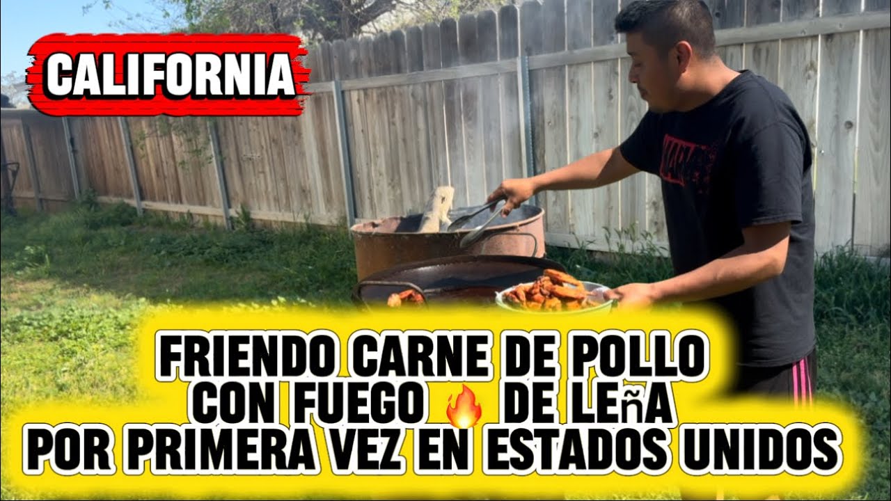 Por primera vez cociné con leña aquí en California Estados Unidos..pollo frito 