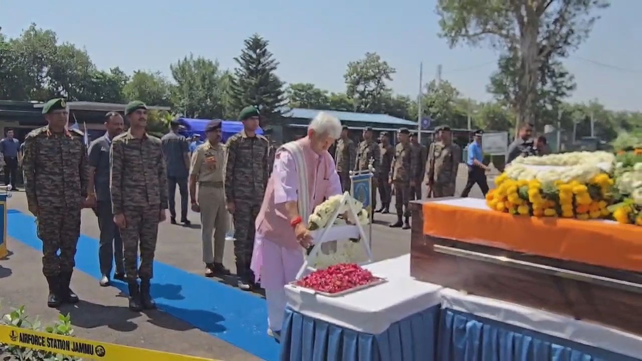 Lieutenant Governor Manoj Sinha pays tribute to Lt Beereshwar Goswami in Rajouri