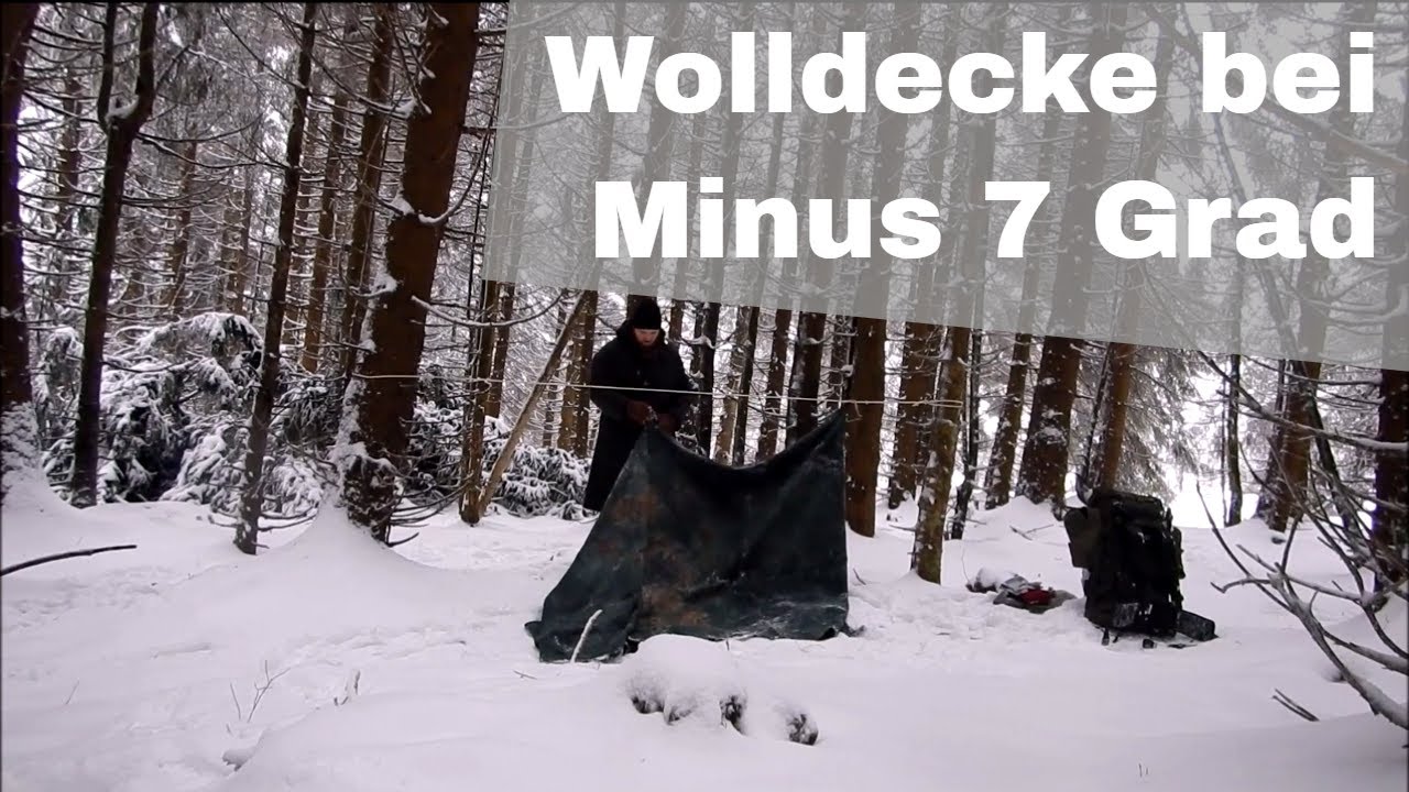 Wolldecke bei Minus 7 Grad und improvisiertes Trapper Bett bei Bushcraft Waldläufer Tour 