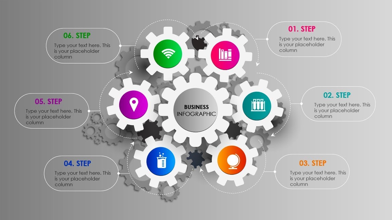 Create 6 Gear shape Options Infographic slide in PowerPoint