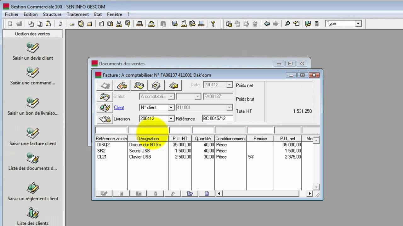 Processus de facturation sur Saari Gescom 100.wmv