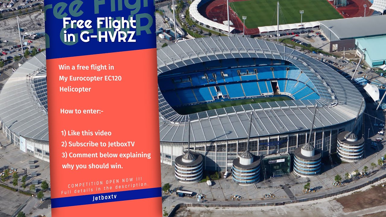 Helicopter Views of Manchester City’s Etihad Stadium – Epic Aerial Tour + a chance to fly with me!