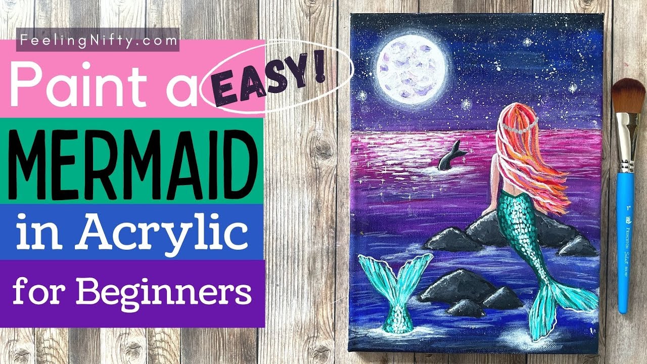 Paint A Mermaid 🧜‍♀️Easy🧜‍♂️ | Paint & Sip at Home | Step By Step Beginner Acrylic Painting Tutorial