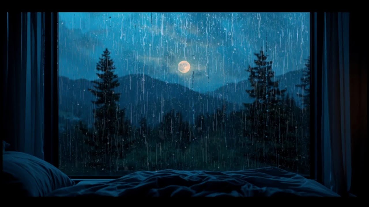 Calm Night Rain & Full Moon 🌕 | Cozy Bed ASMR Ambience