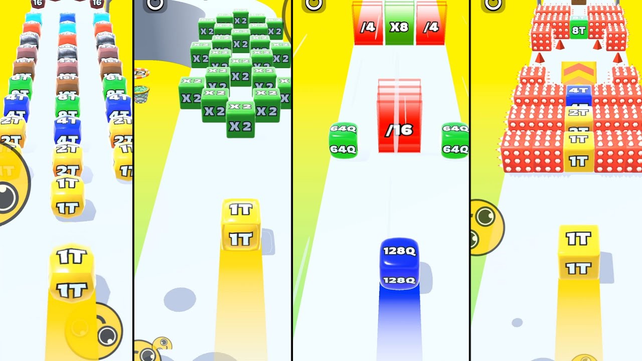 Jelly Run 2048 ULTIMATE Gameplay | 4 Shape Play Showdown! | 16F vs 1U vs 2048e Battle!