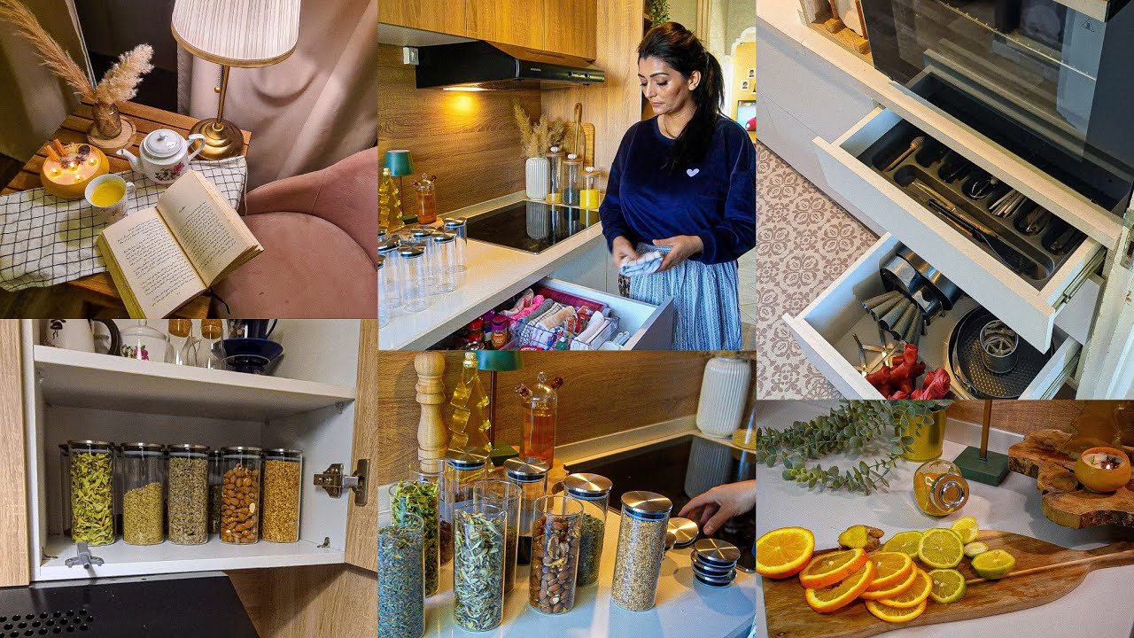 تنظيم خزانات المطبخ بأفكار بسيطة بدون فوضى🌾روتين منتج🌱 مشروب لنزلات البرد روتين  kichen organization