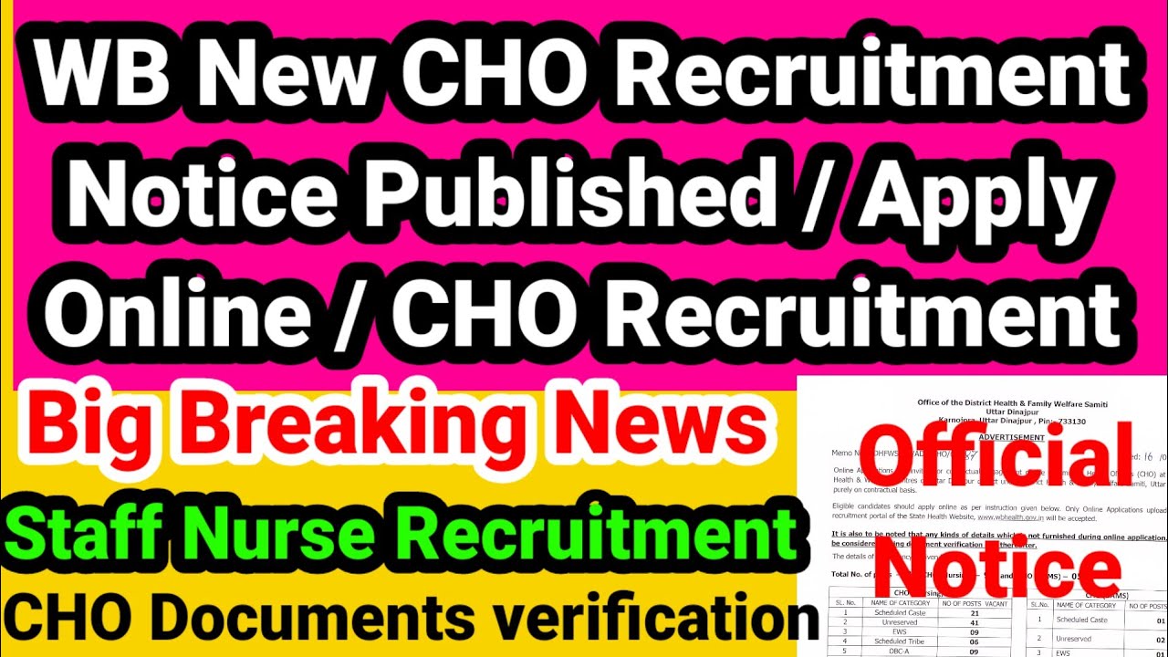 💥📌WB CHO New Recruitment notice 💥📌Online Apply 📌💥CHO Documents verification notice 📌💥Details 