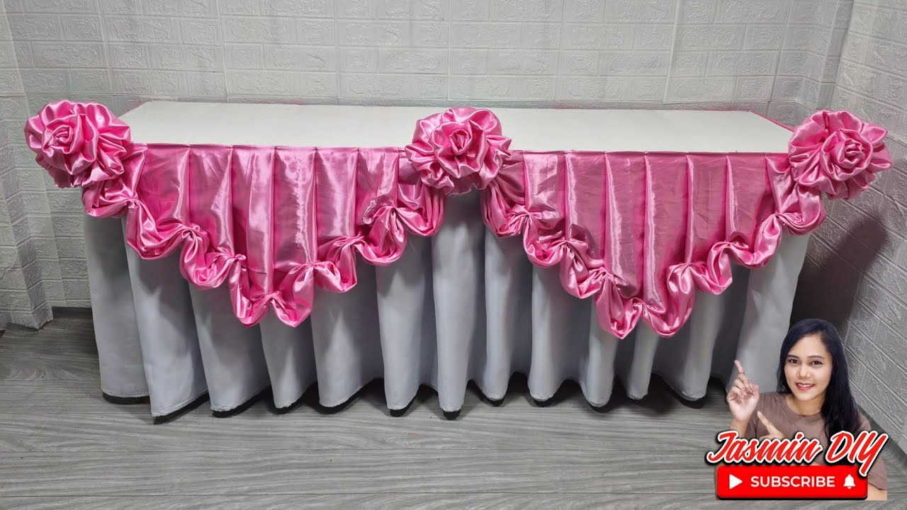 ROSE FLOWER DOUBLE V-SHAPE TABLESKIRT IDEAS #tabledecoration #ideas #skirting