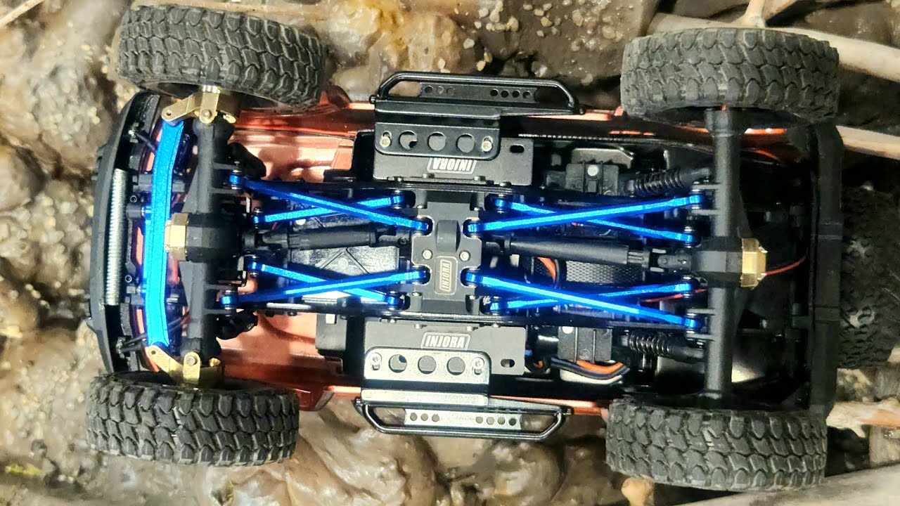 SCX24 BRONCO CODA RACING HIGH CLEARANCE LINKS AND INJORA BRASS SKID PLATE INSTALL