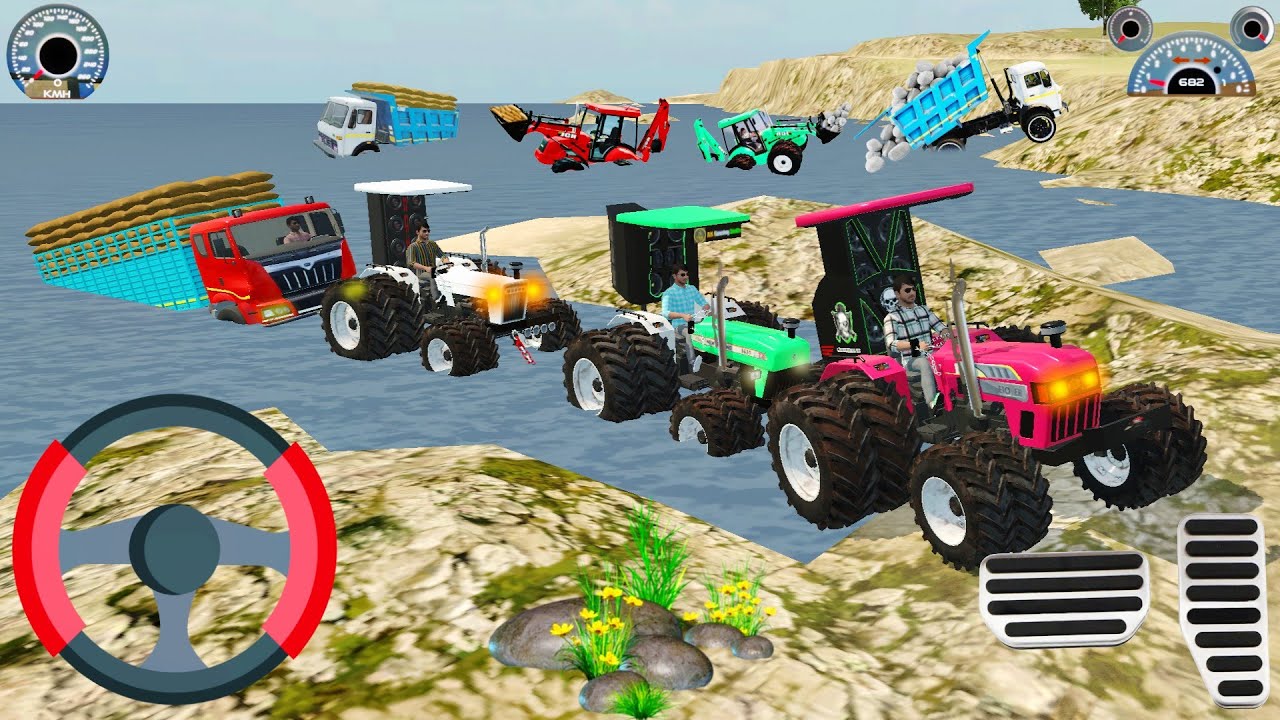 Truck stuck in sea three tractors pull the truck from sea #truck #tractorgame #jcbvideo 