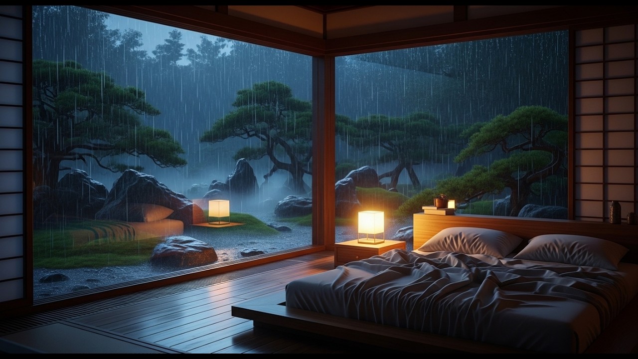 NO ADS - Relaxing Sleep Music + Insomnia – Rain Sounds in Warm Bedroom for Sleeping