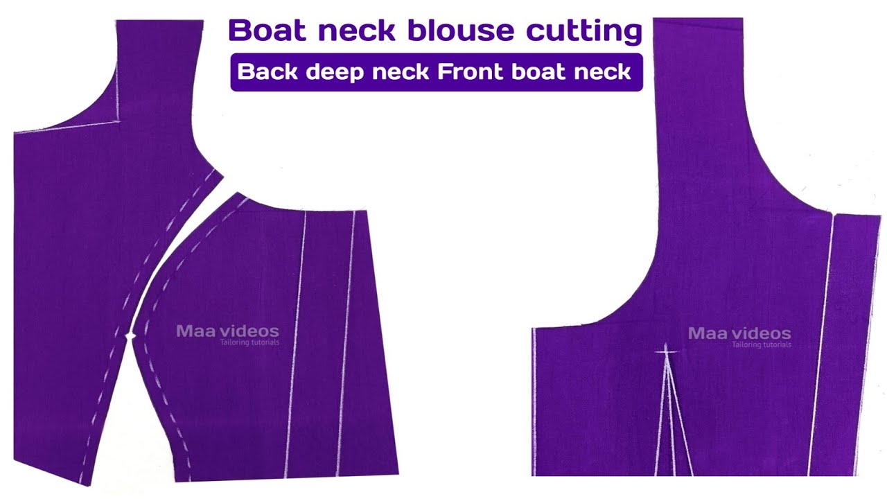 Back deep neck, front boat neck blouse cutting / Boat neck with princess cut blouse cutting
