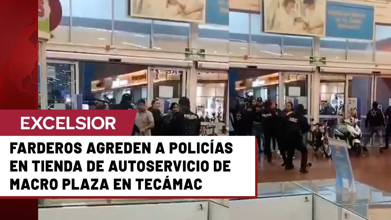 Farderos se enfrentan con polic&iacute;as en plaza de Tec&aacute;mac, Edomex