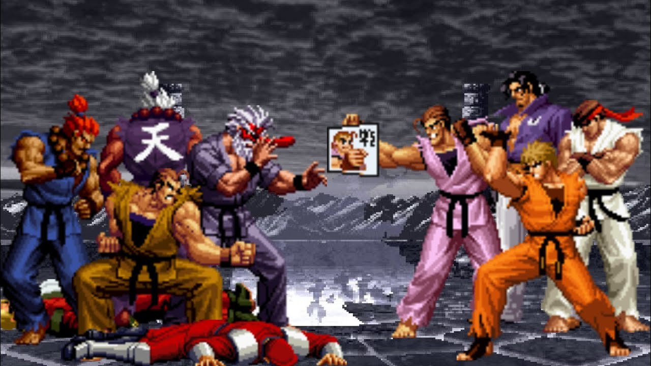 KOF MUGEN Old Karate Masters Team vs Art of Street Fighting Team (Dan, Ryu, Ryo & Robert)