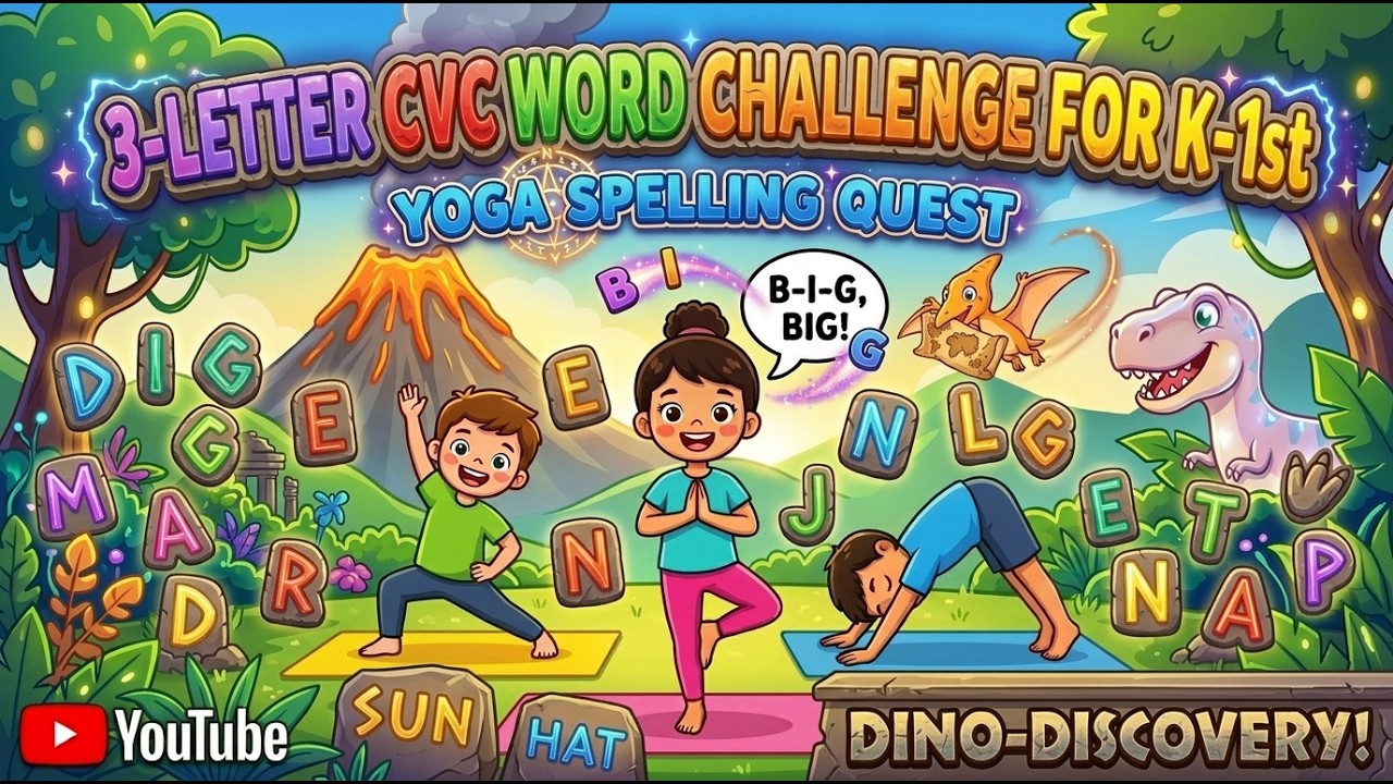 Yoga Spelling Quest: 3-Letter Word Challenge for K-1st 🦕 Dino-Discovery!