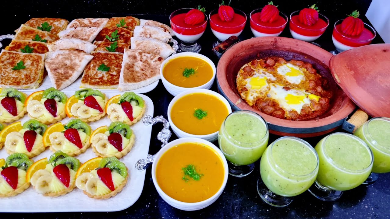 رابع فطور رمضان🌙جبتليك كلشي وصفات فالمتناول👌🏻بين المالح والحلو فطائر بدون عجين😋تارتوليت🥧تحلية🍨وطاجين