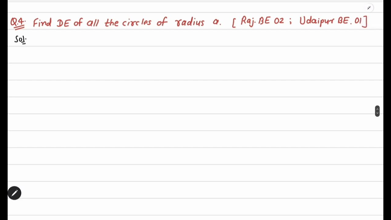 Find Differential Equation of all the circles of radius a.