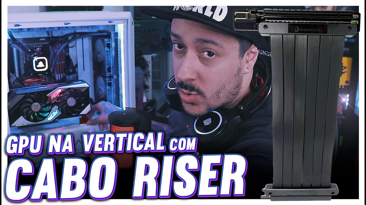 Placa de vídeo na vertical com Extensor PCI Express 3.0 Rise Mode em PCI 4.0 - placa de vídeo em pé.