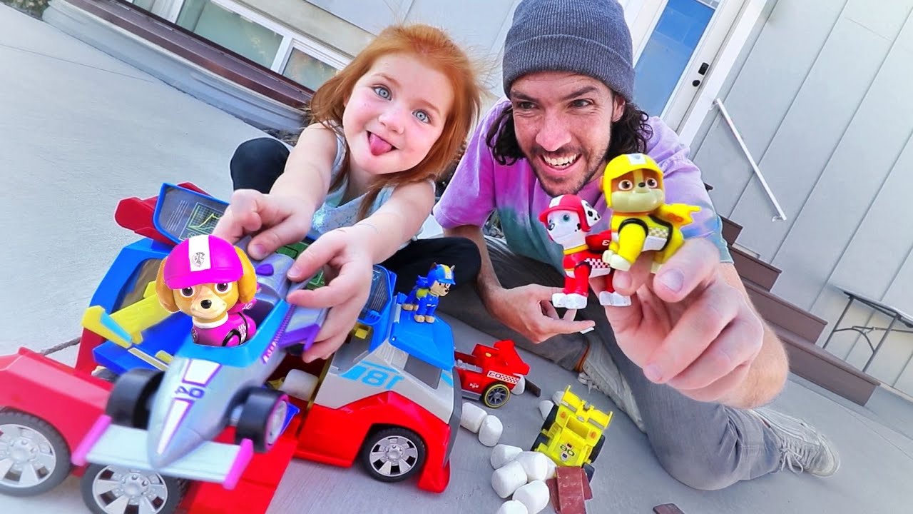 Paw Patrol HIDE N SEEK! New Toys help Adley find Hidden Chocolate in our Backyard! READY RACE RESCUE