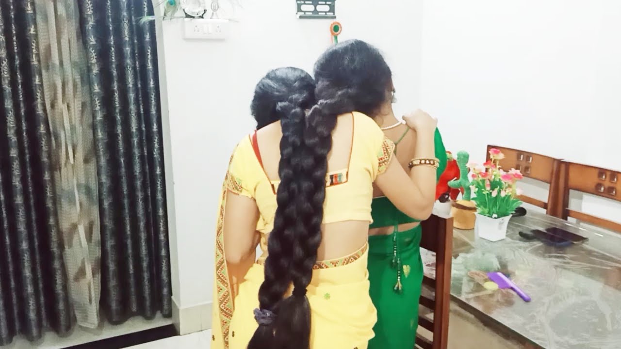 Two sisters long hair braided beauty 