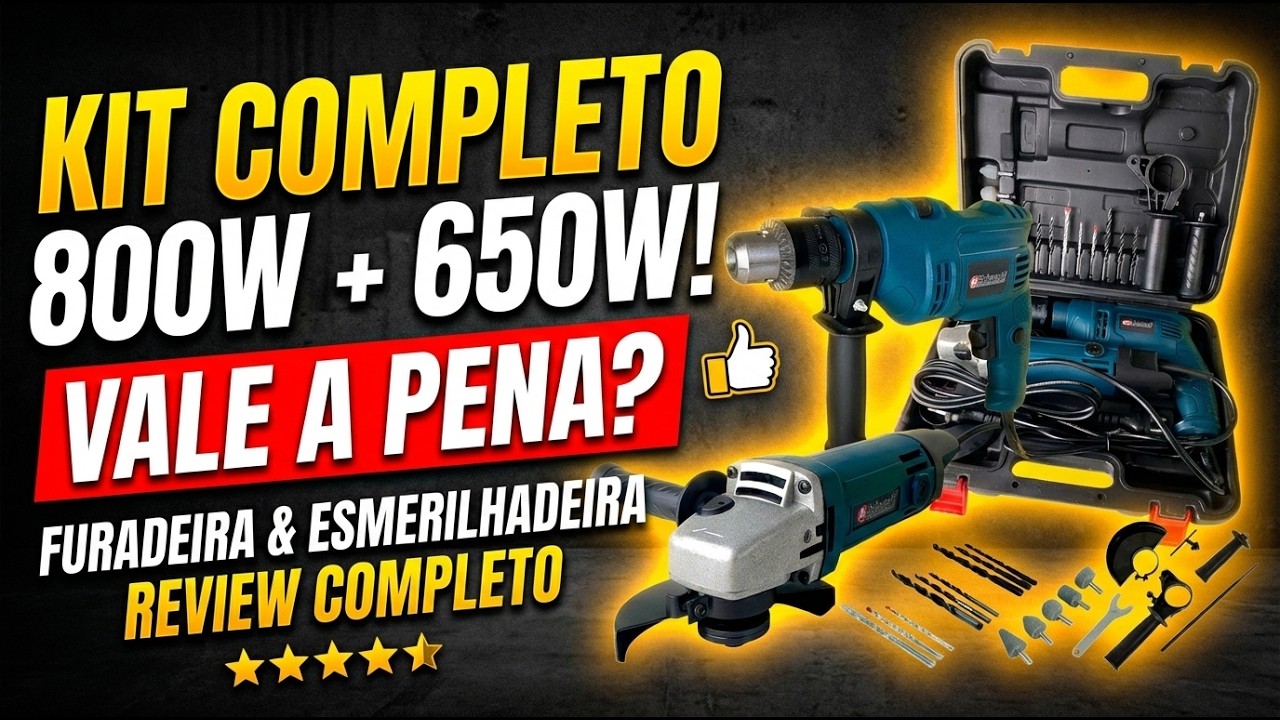 Kit Furadeira 800W + Esmerilhadeira 650W com 25 Peças e Maleta – Vale a Pena ? Review Completo! 🔧