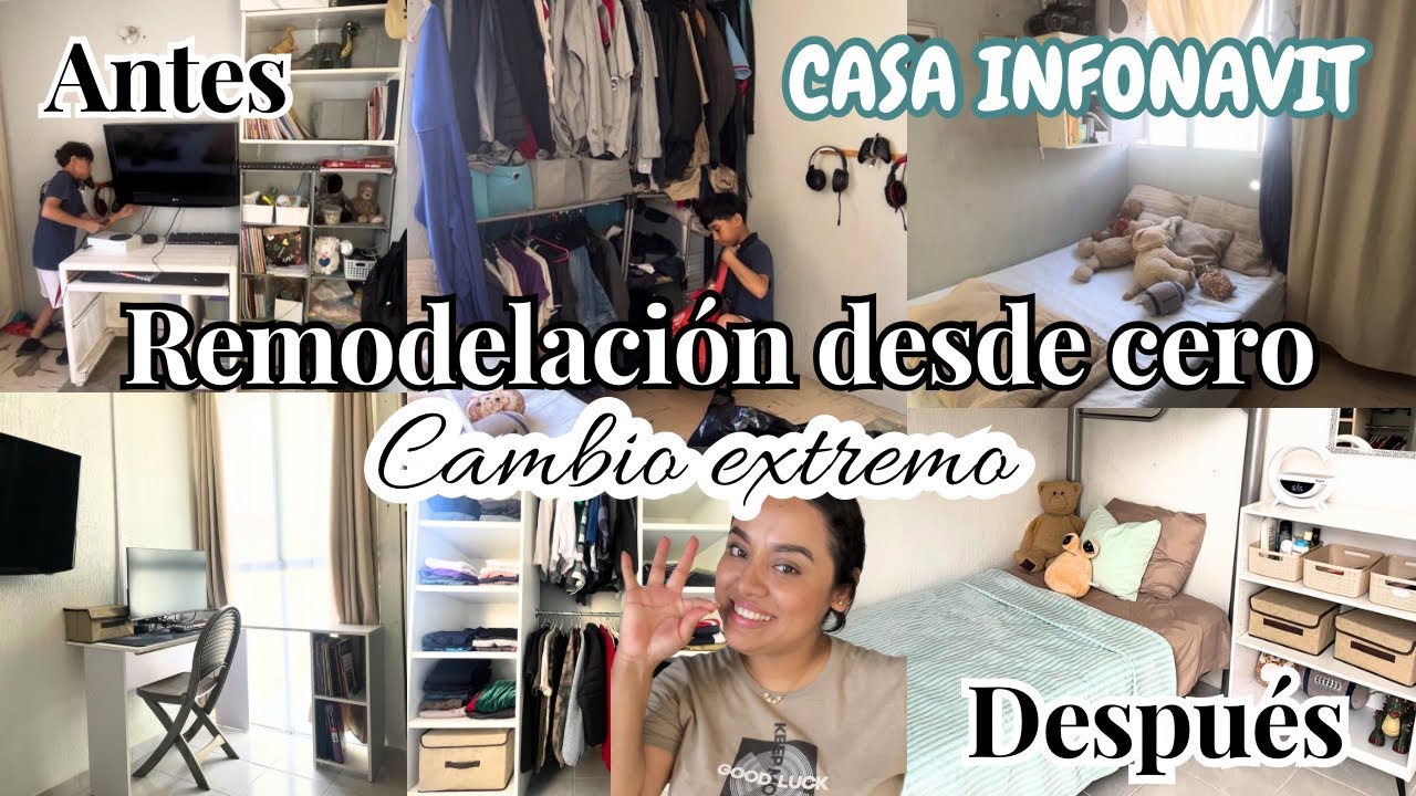 Transformación extrema //desde cero// cambio total//casa Infonavit// recámara compartida #home