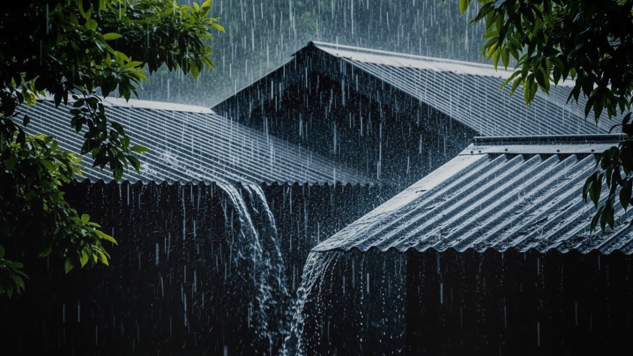 Intense Heavy Rain on Roof at Night | Dark Rain Sounds for Deep Sleep and Calm