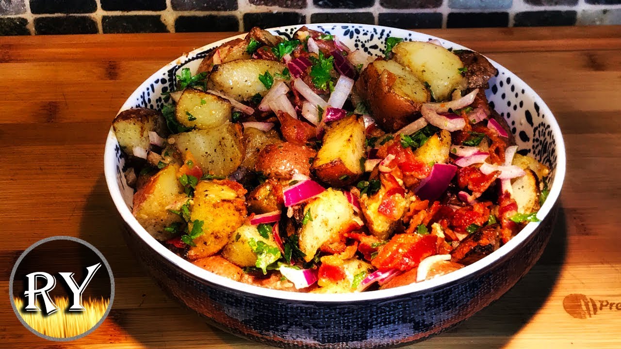 Bacon Potato Salad Grilled On The Weber Kettle - With Sriracha Vinaigrette