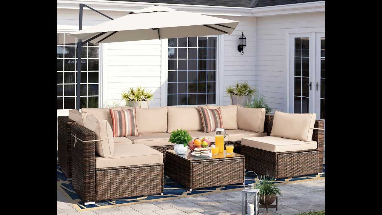 Aoxun 7 Piece Patio Furniture Sets Outdoor Sectional Rattan Sofa Set
