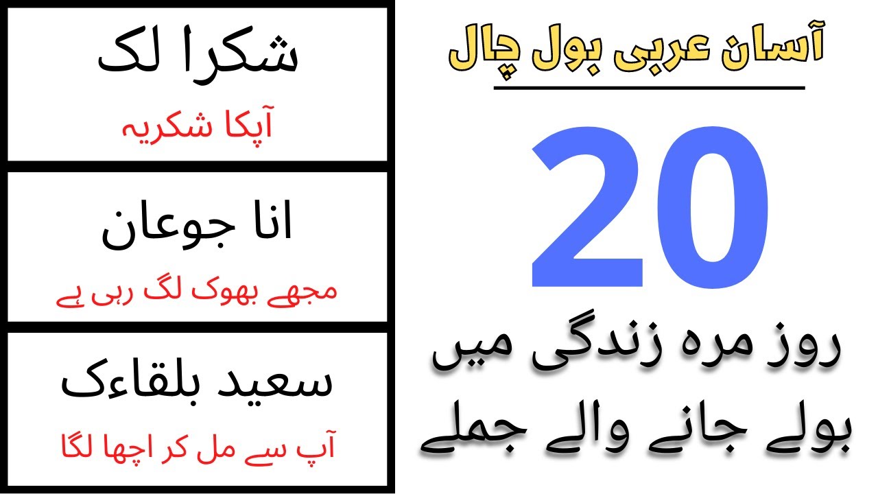 20 روز مرہ زندگی میں بولے جانے والے جملے | LEARN ARABIC LANGUAGE | ARABIC LUGAH