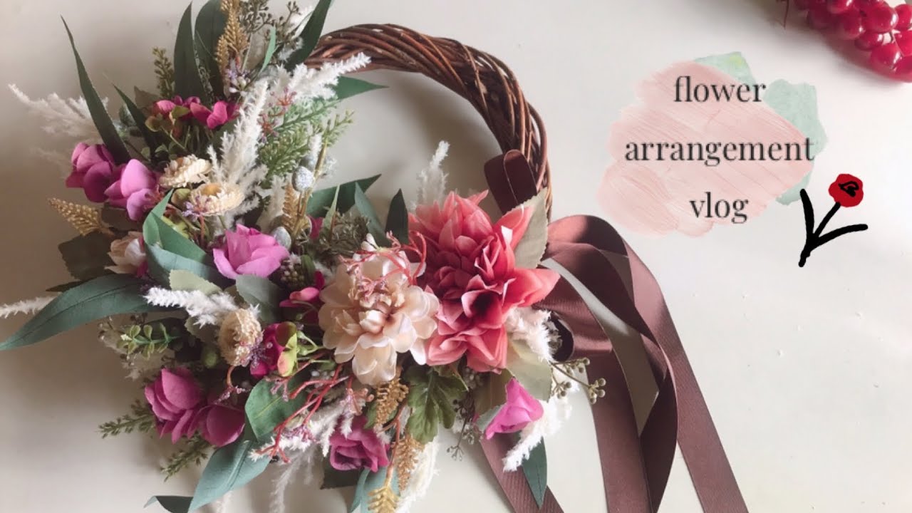 【100均一造花】リース作り　全部ダイソーの造花